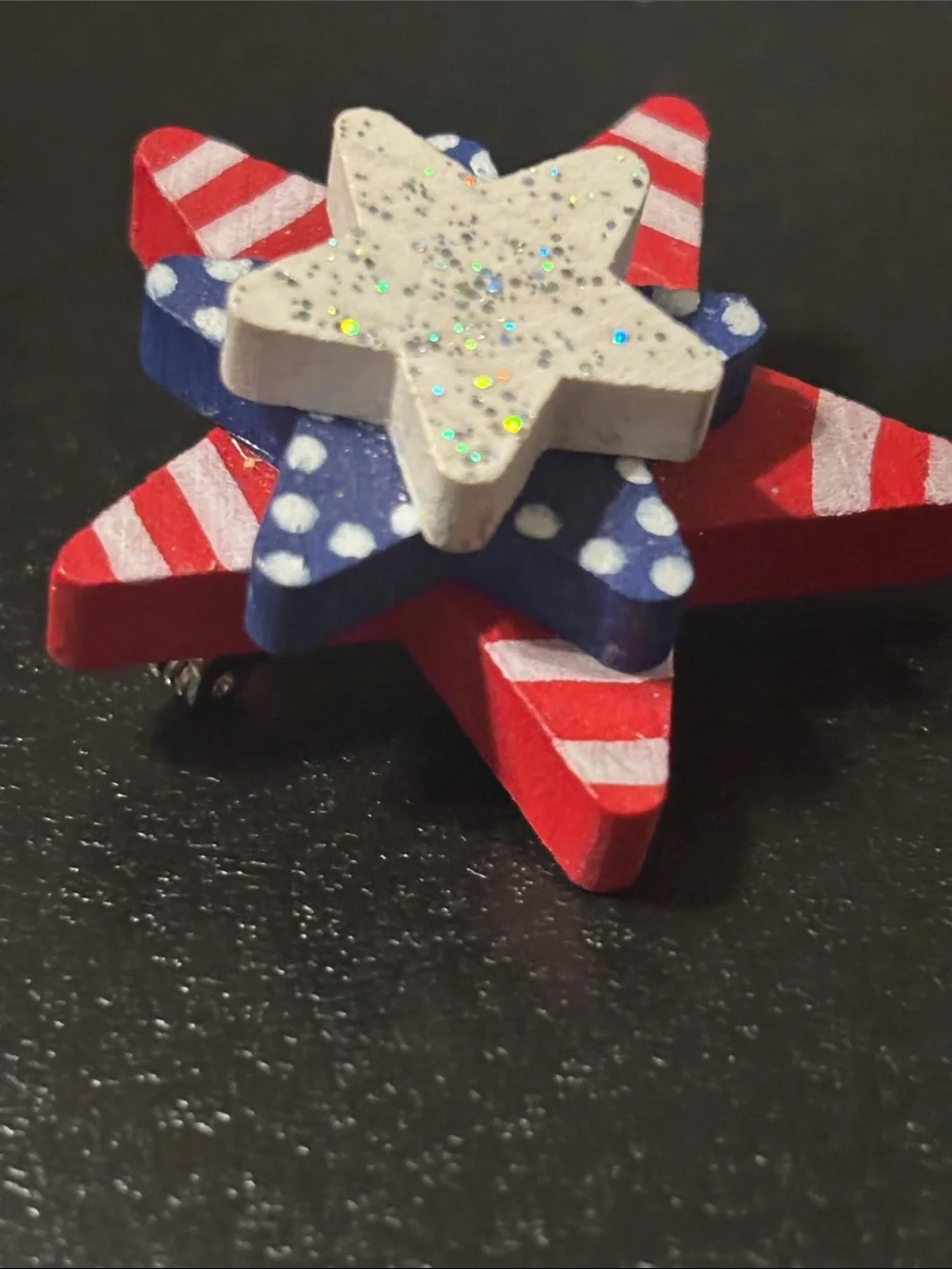 Patriotic Red, White & Blue Star Layered Brooch